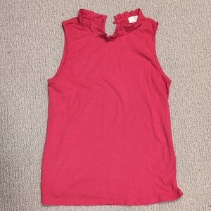 Ruffled Pink Tank Top with Mandarin Collar